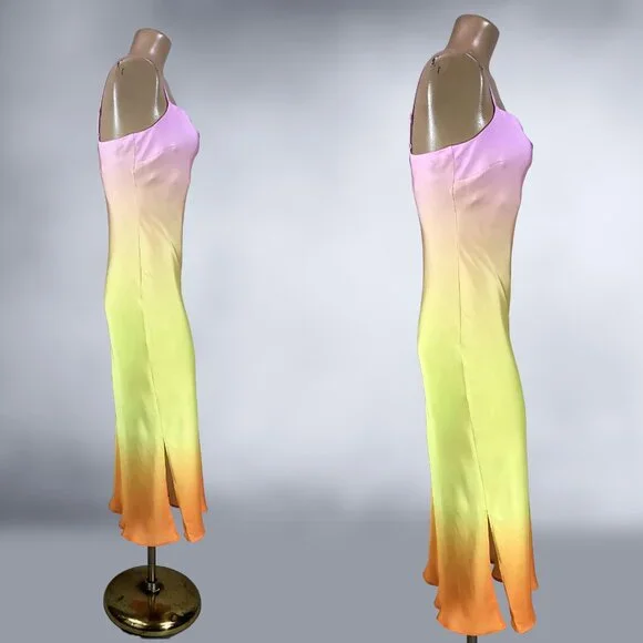 Express 2021 Rainbow Ombre Satin Bias Slip Dress NWT - Picture 6 of 10